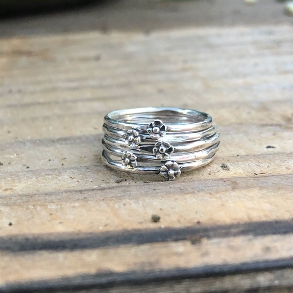 Silver, Flower, Stacking Ring - Picture 2 of 11